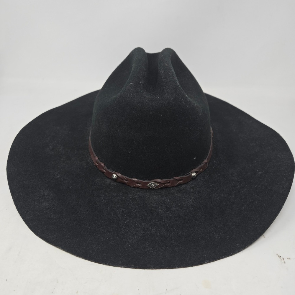 Justin XX 100% Wool Black Cowboy Hat Western Cattleman Crease Braided Band 7 1/4